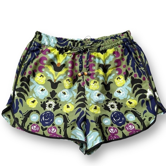 Zara Satin Effect Printed Shorts Size Medium New Green Floral Pattern - Picture 2 of 11